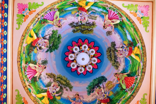Colourful ceiling at a Dhaneti Temple